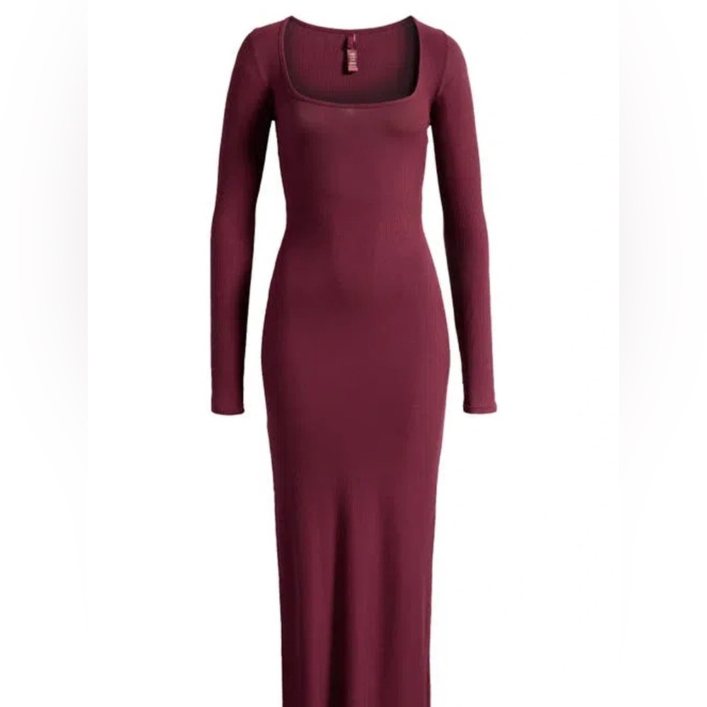 Skims Lounge Long Sleeve Burgundy Dress